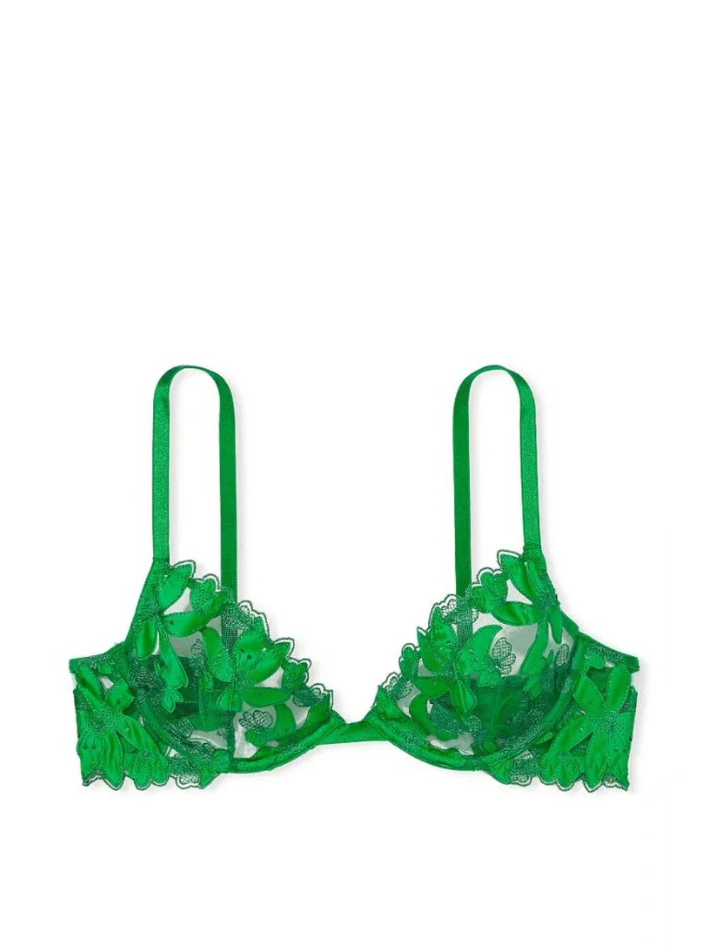 VICTORIA'S SECRET Ziggy Green Floral Embroidered Low Cut Demi Bra, Size 32DD - Picture 5 of 15